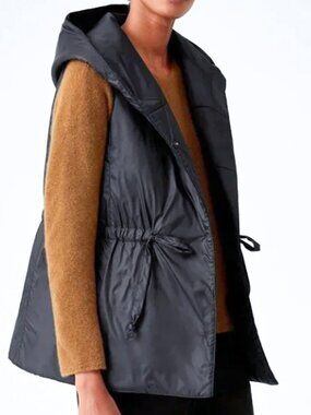 Eileen Fisher Eggshell Puffer Vest with Drawstrings and Hood